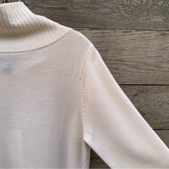 Eileen Fisher Sweater Womens L Merino Wool Tunic Long Sleeve Mock Ivory Cream - Picture 11 of 16